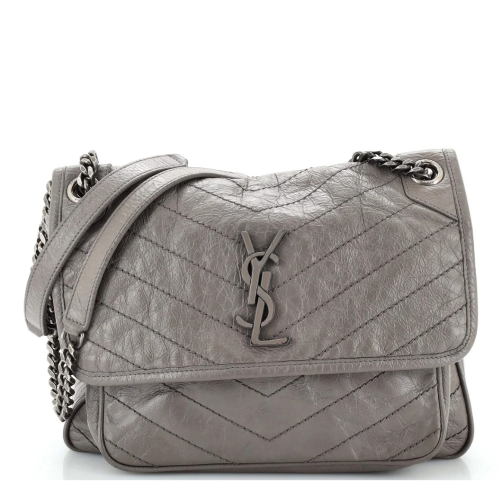 YSL Crinkled Calfskin Matelasse Monogram Medium Niki Chain Shoulder Bag